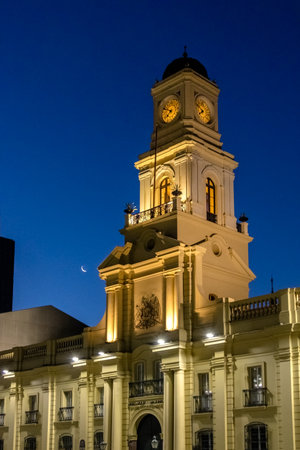 National Historic Museum Clock Tower at night - Santiago, Chileのeditorial素材