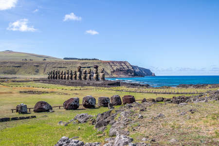 Moai Statues of Ahu Tongariki - Easter Island, Chileの写真素材
