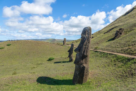 Moai Statues of Rano Raraku Volcano Quarry - Easter Island, Chileの写真素材