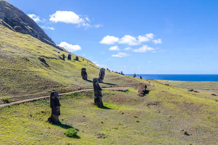 Moai Statues of Rano Raraku Volcano Quarry - Easter Island, Chileの写真素材
