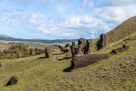 Moai Statues of Rano Raraku Volcano Quarry - Easter Island, Chileの写真素材