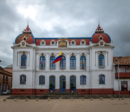 Zipaquira Town Hall at main square - Zipaquira, Colombiaのeditorial素材