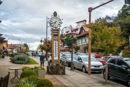 Clock and thermometer at Street - Gramado, Rio Grande do Sul, Brazilのeditorial素材