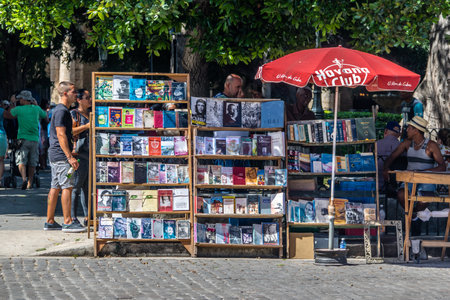 Secondhand book stalls at the flea market on Plaza de Armas - Havana, Cubaのeditorial素材