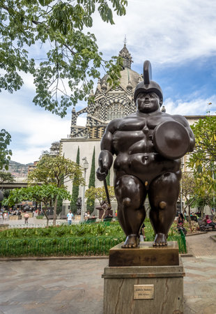 Roman Soldier Statue at Botero Square - Medellin, Antioquia, Colombiaのeditorial素材