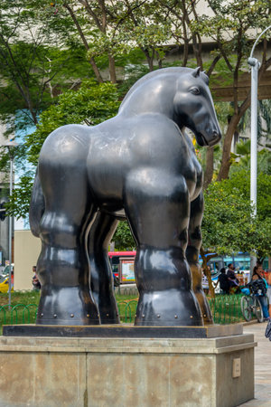 Horse Statue at Botero Square - Medellin, Antioquia, Colombiaのeditorial素材