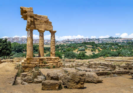 Temple of Castor and Pollux in the Valley of Temples - Agrigento, Sicily, Italyの写真素材