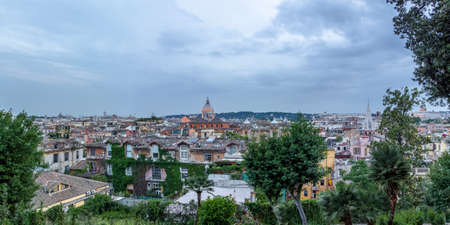 Panoramic Rome aerial cityscape view from Pincio Hill at sunset - Rome, Italyの写真素材