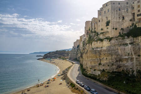 Aerial view of Tropea beach and town - Tropea, Calabria, Italyの写真素材