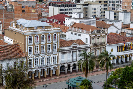Aerial view of buildings near Park Calderon - Cuenca, Ecuadorの写真素材