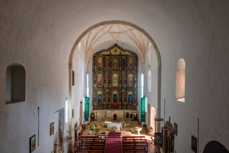 Church Interior in Convent of San Bernardino de Siena -Valladolid, Yucatan, Mexicoのeditorial素材