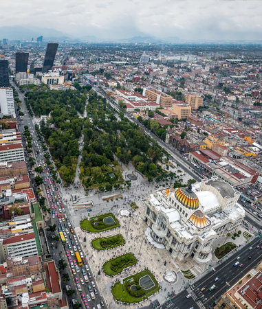 Aerial view of Mexico City and The Palace of Fine Arts (Palacio de Bellas Artes) - Mexico City, Mexicoのeditorial素材