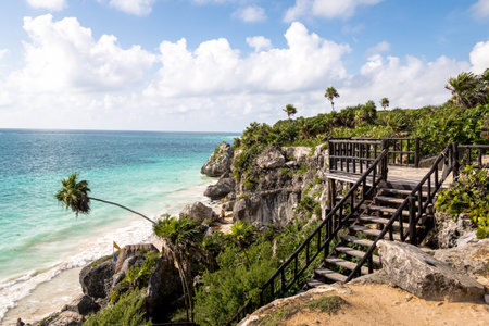 Caribbean beach at Mayan Ruins of Tulum - Tulum, Mexicoのeditorial素材