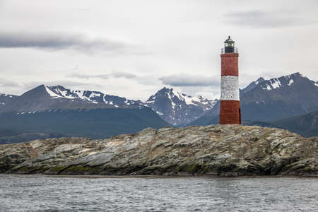 Les Eclaireurs Red and white lighthouse - Beagle Channel, Ushuaia, Argentinaの写真素材