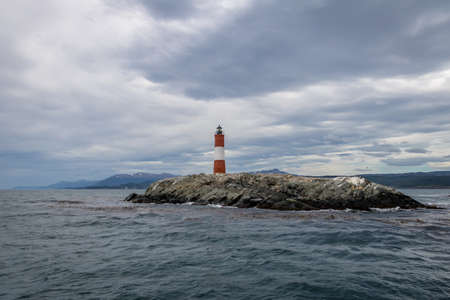 Les Eclaireurs Red and white lighthouse - Beagle Channel, Ushuaia, Argentinaの写真素材