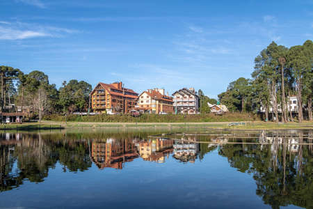 Joaquina Rita Bier Square and Lake - Gramado, Rio Grande do Sul, Brazilの写真素材