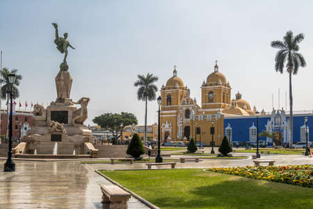 Main Square (Plaza de Armas) and Cathedral - Trujillo, Peruの写真素材