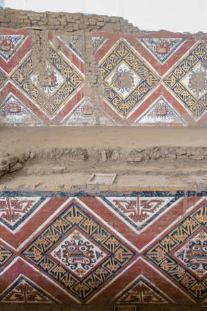 Details of carved wall at Huaca de la Luna archaeological site - Trujillo, Peruの写真素材