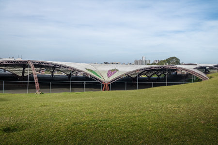 CAXIAS DO SUL, BRAZIL - Jul 14, 2017: Festa da Uva (Grape Fest) Pavillions - Caxias do Sul, Rio Grande do Sul, Brazilのeditorial素材