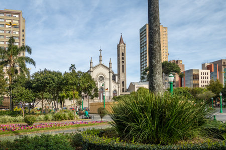 Dante Alighieri Square and Santa Teresa D'Avila Cathedral - Caxias do Sul, Rio Grande do Sul, Brazilのeditorial素材