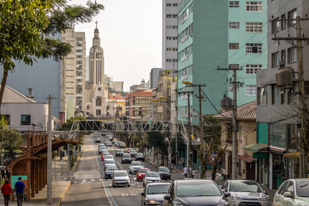 Sinimbu Street and Sao Pelegrino Church - Caxias do Sul, Rio Grande do Sul, Brazilのeditorial素材