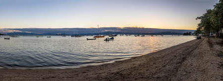 Panoramic view of Santo Antonio de Lisboa Beach at sunset - Florianopolis, Santa Catarina, Brazilの写真素材