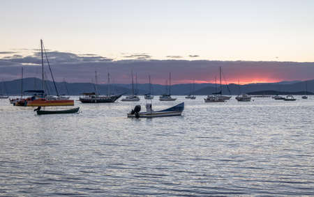 Sunset at Santo Antonio de Lisboa Beach - Florianopolis, Santa Catarina, Brazilの写真素材