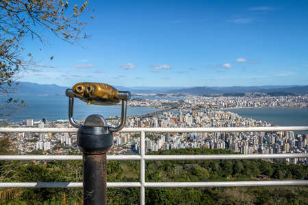 Morro da Cruz Viewpoint and Downtown Florianopolis City view - Florianopolis, Santa Catarina, Brazilの写真素材