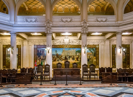 Interior of Coffee Museum former Coffee Stock Exchange Building - Santos, Sao Paulo, Brazilのeditorial素材