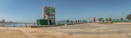 Panoramic view of Marine Outfall (Emissario Submarino) Park at Santos Beach - Santos, Sao Paulo, Brazilのeditorial素材