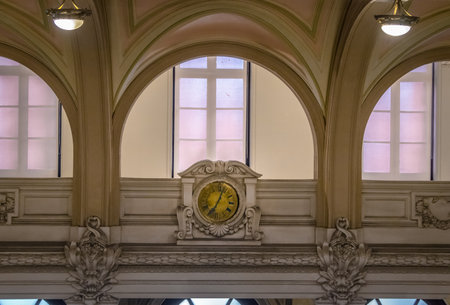Old Clock of Coffee Museum former Coffee Stock Exchange Building - Santos, Sao Paulo, Brazilのeditorial素材