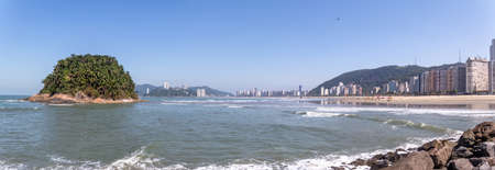 Panoramic view of Sao Vicente city Skyline and Urubuquecaba Island - Santos, Sao Paulo, Brazilの写真素材