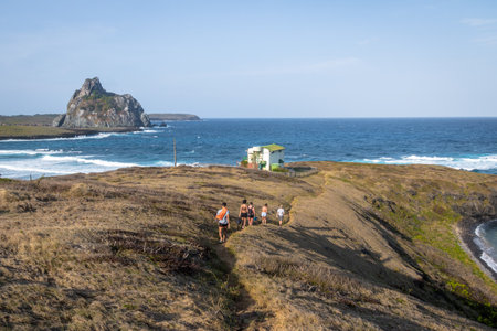 Sharks Cove (Sharks Cove) and Secondary Islands view - Fernando de Noronha, Pernambuco, Brazilのeditorial素材