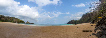 Panoramic view of Praia do Sancho Beach - Fernando de Noronha, Pernambuco, Brazilの写真素材