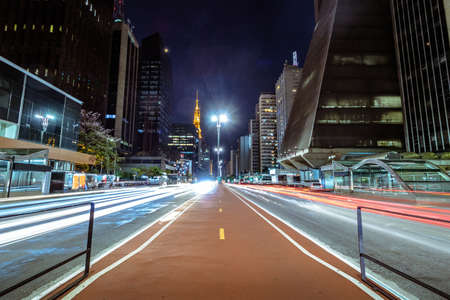 Paulista Avenue at night - Sao Paulo, Brazilの写真素材