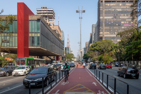 Paulista Avenue and MASP (Sao Paulo Museum of Art) - Sao Paulo, Brazilのeditorial素材