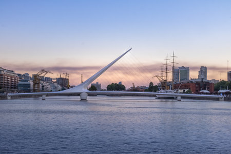 Womens Bridge (Puente de la Mujer) in Puerto Madero at sunset - Buenos Aires, Argentinaのeditorial素材