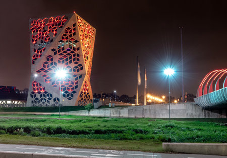 Bicentennial Civic Center at night, Cordoba province government - Cordoba, Argentinaのeditorial素材