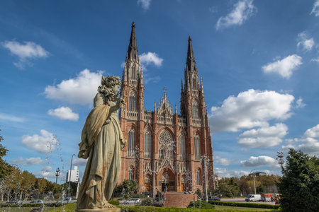 La Plata Cathedral and Plaza Moreno Fountain - La Plata, Buenos Aires Province, Argentinaのeditorial素材