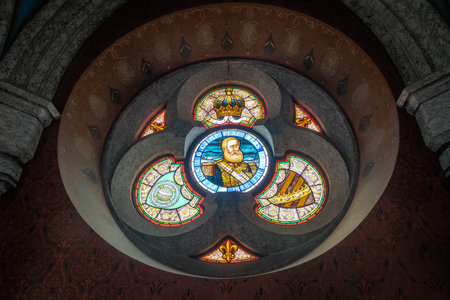 Rio de Janeiro, Brazil - Nov 3, 2017: Stained glass window with the image of Emperor D. Pedro II  at...