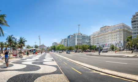 Rio de Janeiro, Brazil - Nov 2, 2017: Panoramic view of Atlantica Avenue and Copacabana Palace Hotel at Copacabana Beach - Rio de Janeiro, Brazilのeditorial素材