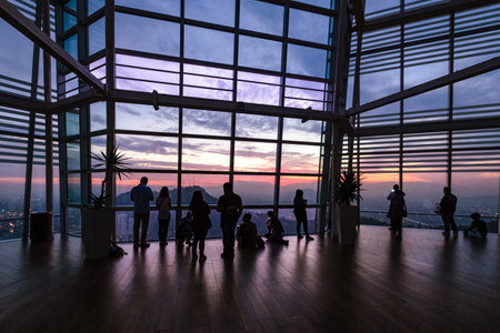 Sky Costanera observatory on top of Santiago skyscraper at sunset - Santiago, Chileのeditorial素材