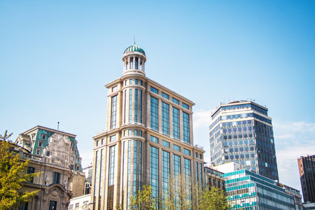 Modern buildings in downtown Santiago - Santiago, Chileのeditorial素材