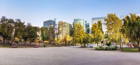 Panoramic view of Araucano Park and Las Condes modern buildings - Santiago, Chileの写真素材