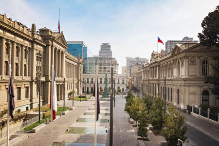 Plaza Montt-Varas Square with Courts of Justice Palace and former Congress - Santiago, Chileの写真素材