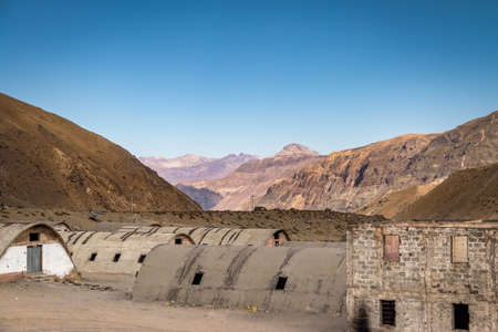 Las Cascaras old ruins from the construction of Embalse el Yeso Dam at Cajon del Maipo - Chile