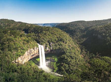 Aerial view of Caracol Waterfall - Canela, Rio Grande do Sul, Brazilの写真素材