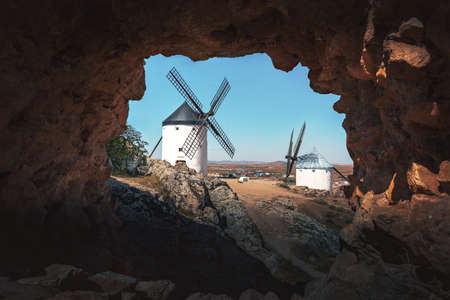 Consuegra windmills of La Mancha, famous for Don Quixote stories - Toledo, Castila La Macha, Spainの写真素材