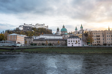 Salzburg skyline at sunset - Salzburg, Austriaのeditorial素材