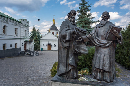 Kiev, Ukraine - August 9, 2019: Saint Cyril and Methodius Monument at Pechersk Lavra Monastery Complex - Kiev, Ukraineのeditorial素材